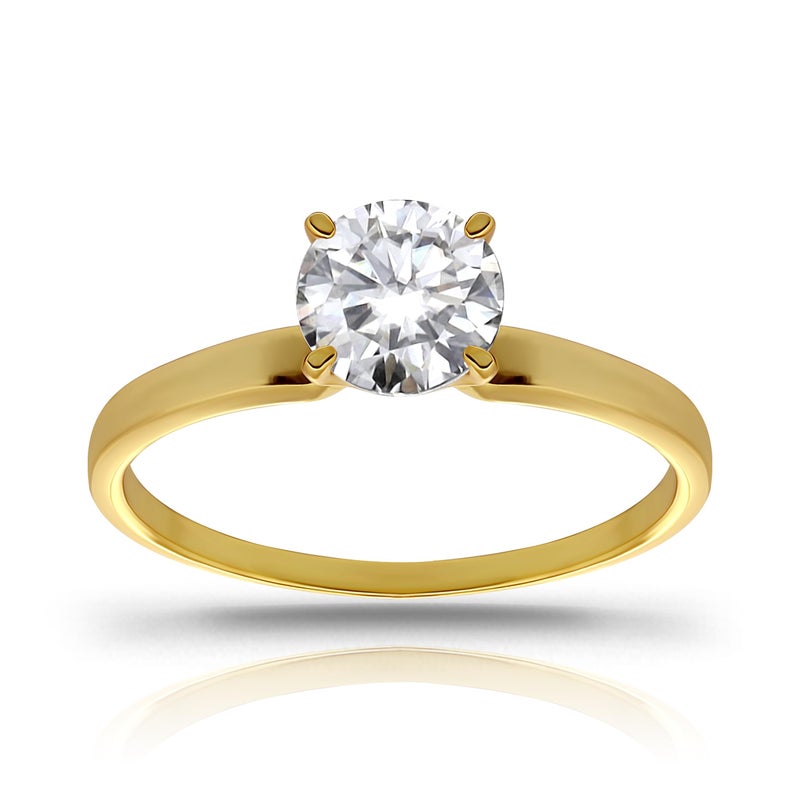 Hoops & Loops Yellow Gold Flashed 925 Sterling Silver 1.0ct Round Brilliant Cut Cubic Zirconia Solitaire Engagement Bridal Wedding Statement Band Ring for Women, Size 5 - Image 1